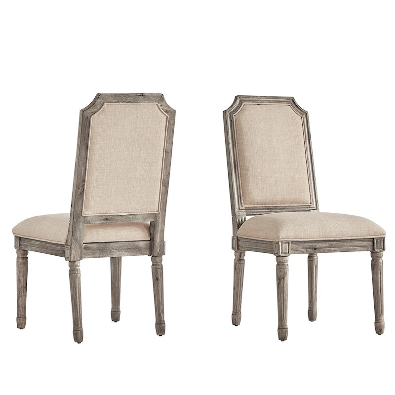 Chaise de salle à manger arquée en lin avec cadre en bois d'hévéa sculpté, beige