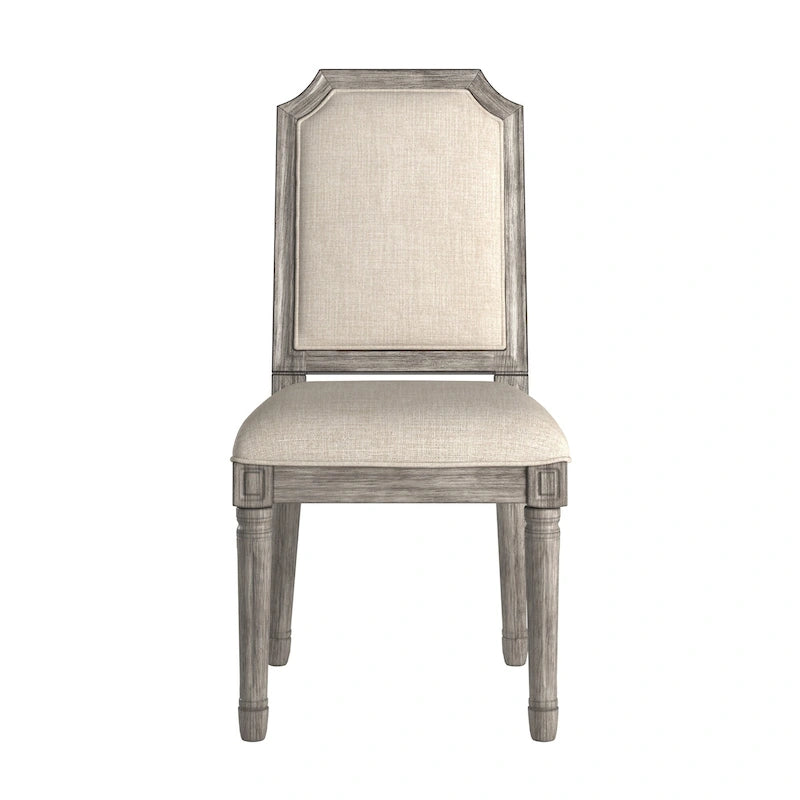 Chaise de salle à manger arquée en lin avec cadre en bois d'hévéa sculpté, beige
