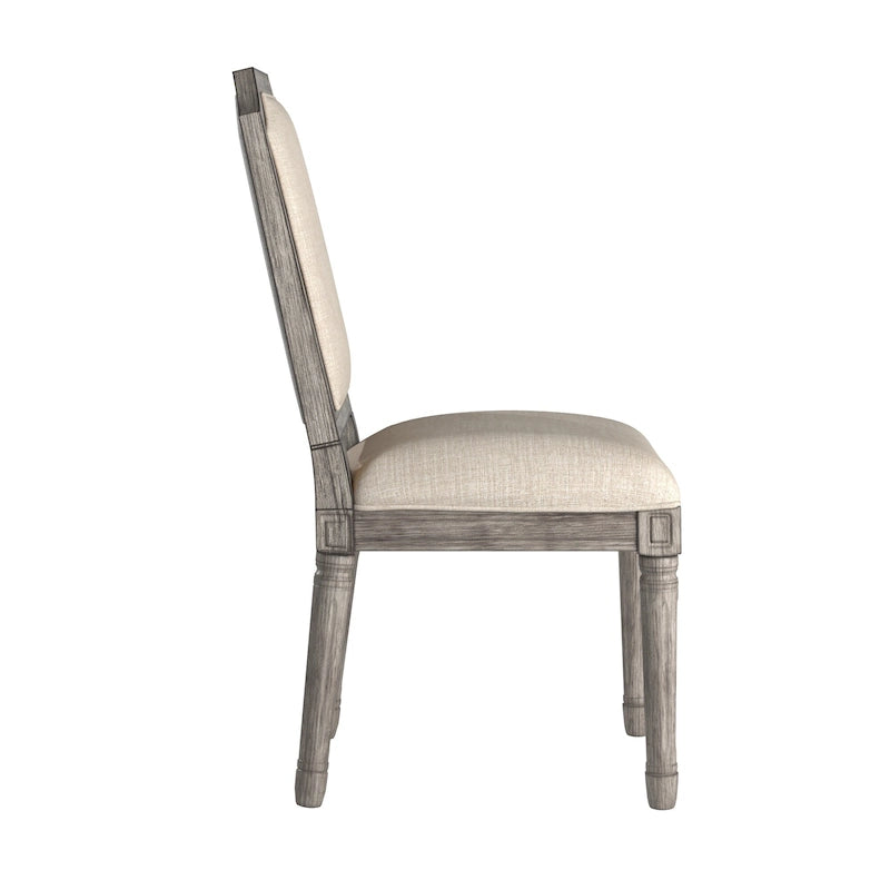 Chaise de salle à manger arquée en lin avec cadre en bois d'hévéa sculpté, beige