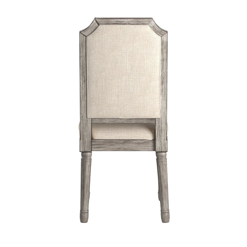 Chaise de salle à manger arquée en lin avec cadre en bois d'hévéa sculpté, beige