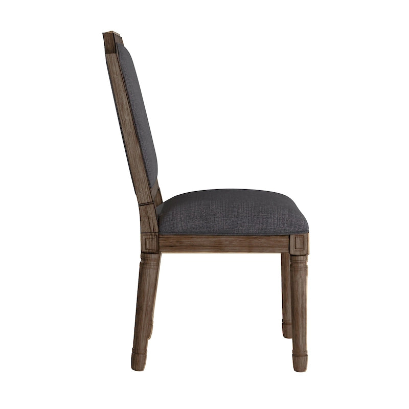Chaise de salle à manger arquée en lin avec cadre en bois d'hévéa sculpté, beige