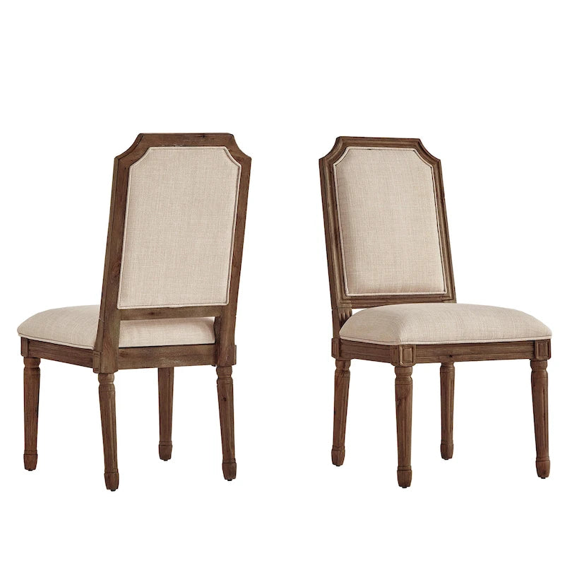 Chaise de salle à manger arquée en lin avec cadre en bois d'hévéa sculpté, beige