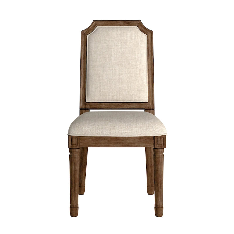 Chaise de salle à manger arquée en lin avec cadre en bois d'hévéa sculpté, beige