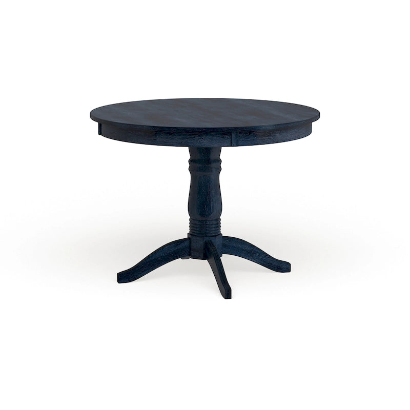 Table à manger ronde sur pied, finition antique vieillie multicolore