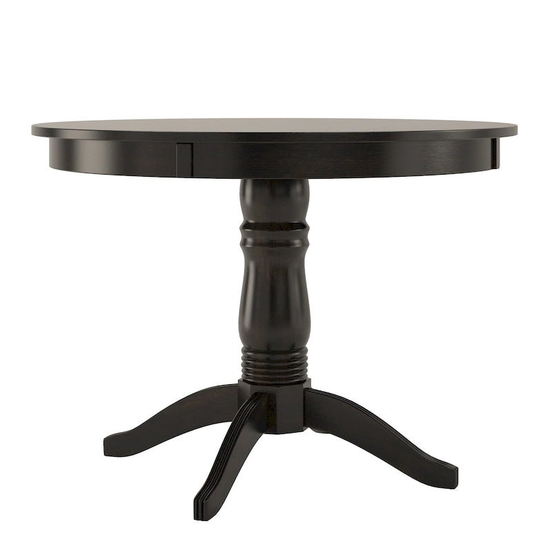 Table à manger ronde sur pied, finition antique vieillie multicolore