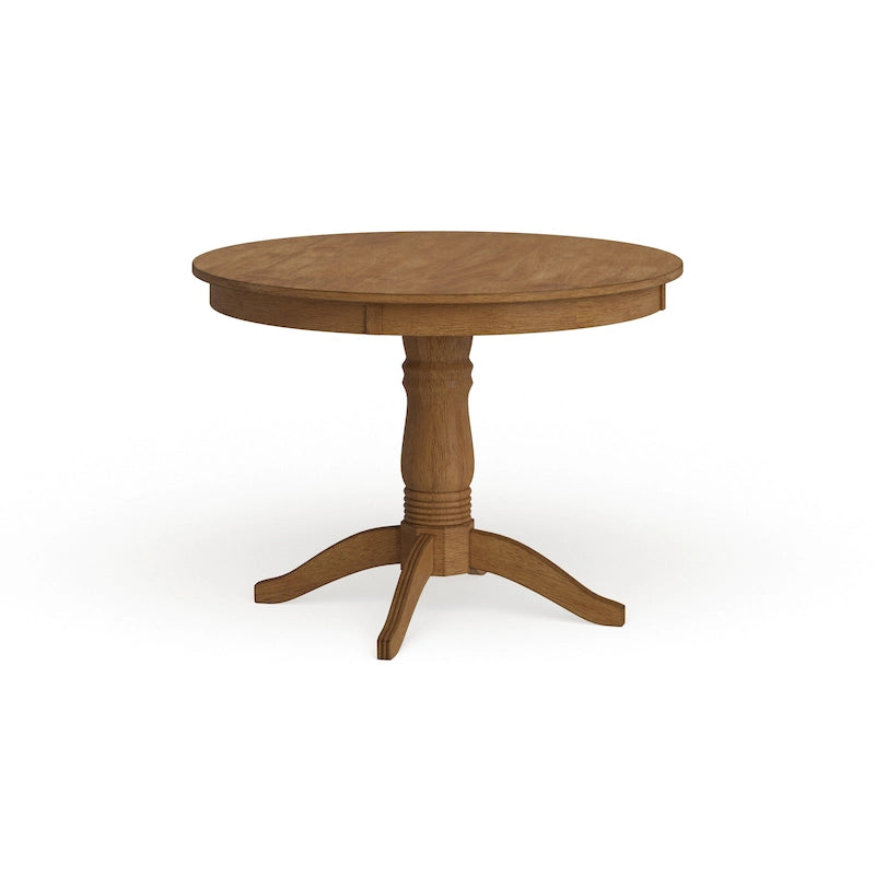 Table à manger ronde sur pied, finition antique vieillie multicolore