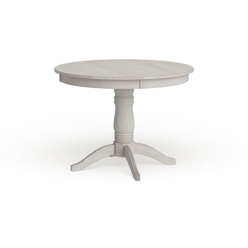 Table à manger ronde sur pied, finition antique vieillie multicolore