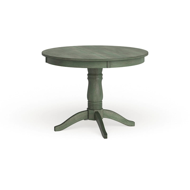 Table à manger ronde sur pied, finition antique vieillie multicolore