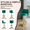 Tabouret de bar pivotant en velours avec hauteur réglable et piètement en métal