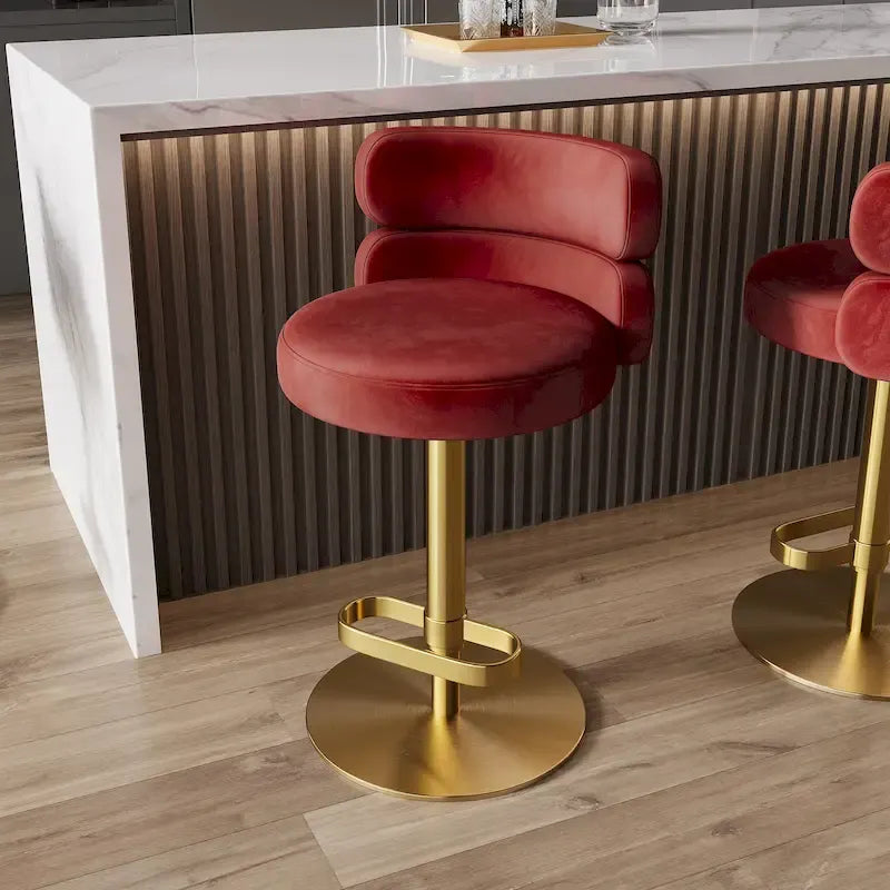 Tabouret de bar pivotant en velours avec hauteur réglable et piètement en métal