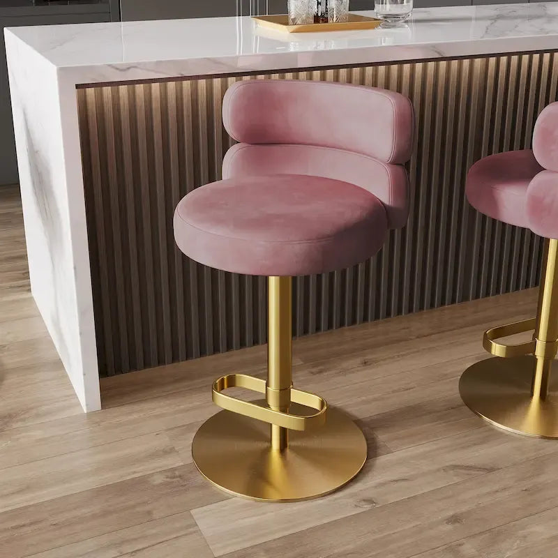 Tabouret de bar pivotant en velours avec hauteur réglable et piètement en métal