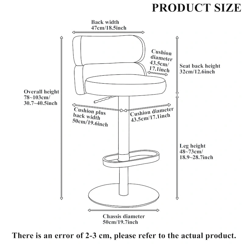 Tabouret de bar pivotant en velours avec hauteur réglable et piètement en métal