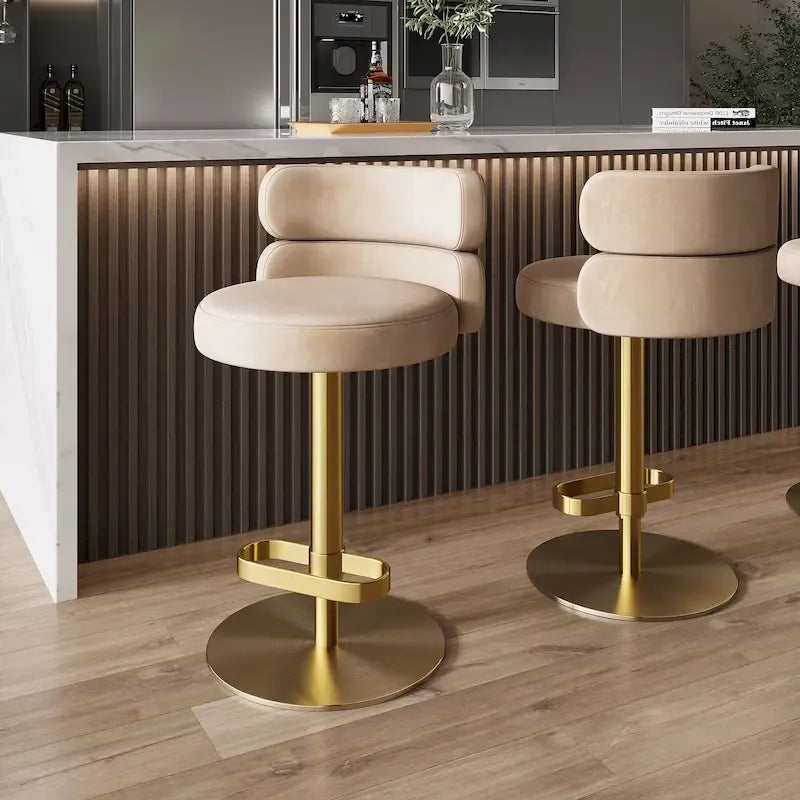 Tabouret de bar pivotant en velours avec hauteur réglable et piètement en métal