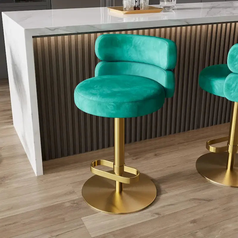 Tabouret de bar pivotant en velours avec hauteur réglable et piètement en métal