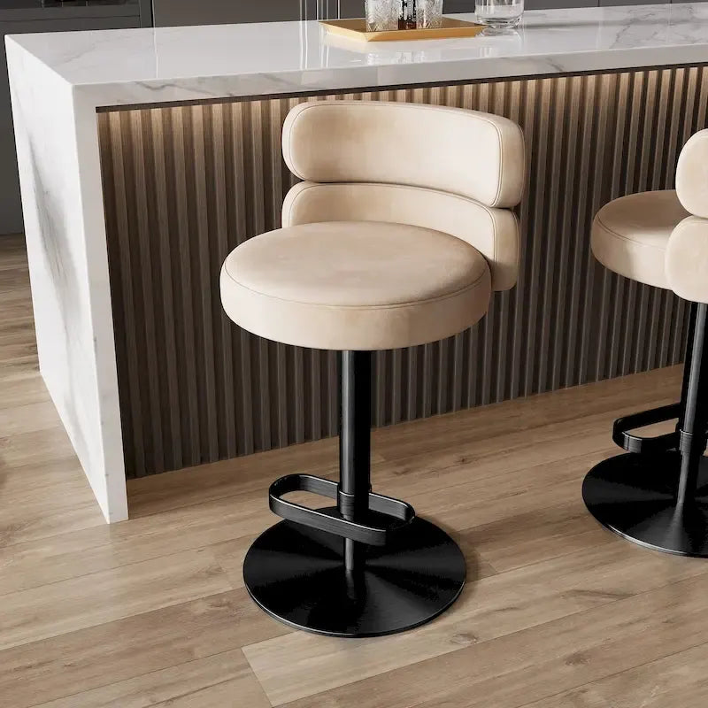 Tabouret de bar pivotant en velours avec hauteur réglable et piètement en métal