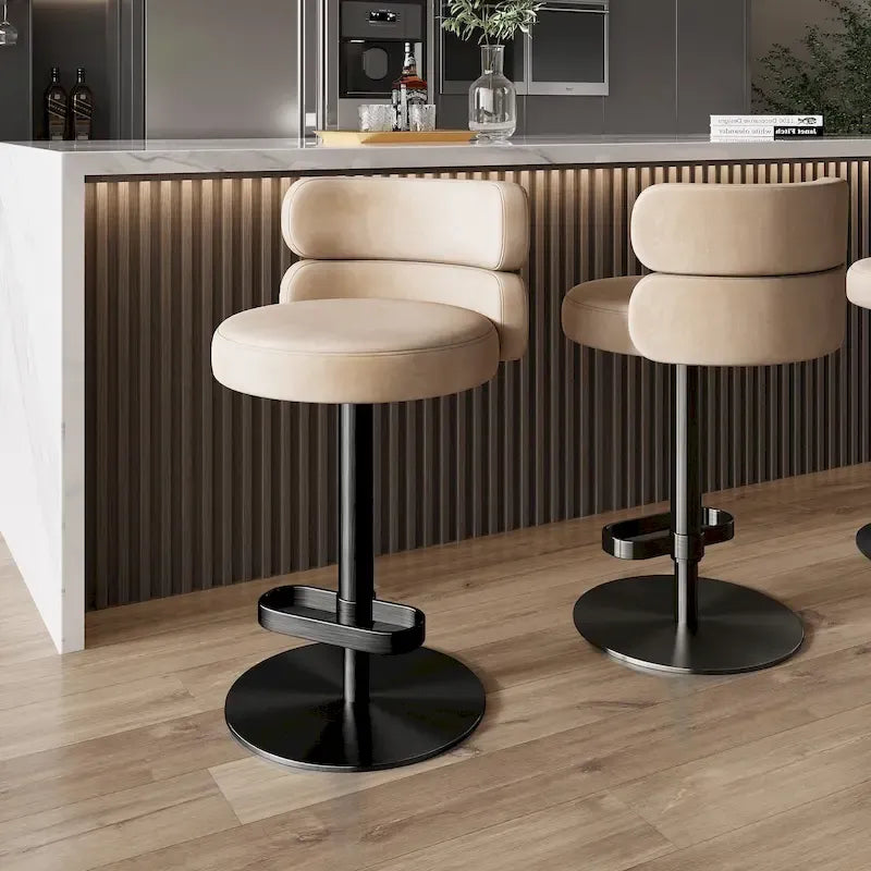 Tabouret de bar pivotant en velours avec hauteur réglable et piètement en métal