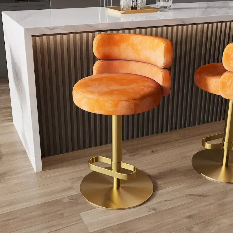 Tabouret de bar pivotant en velours avec hauteur réglable et piètement en métal