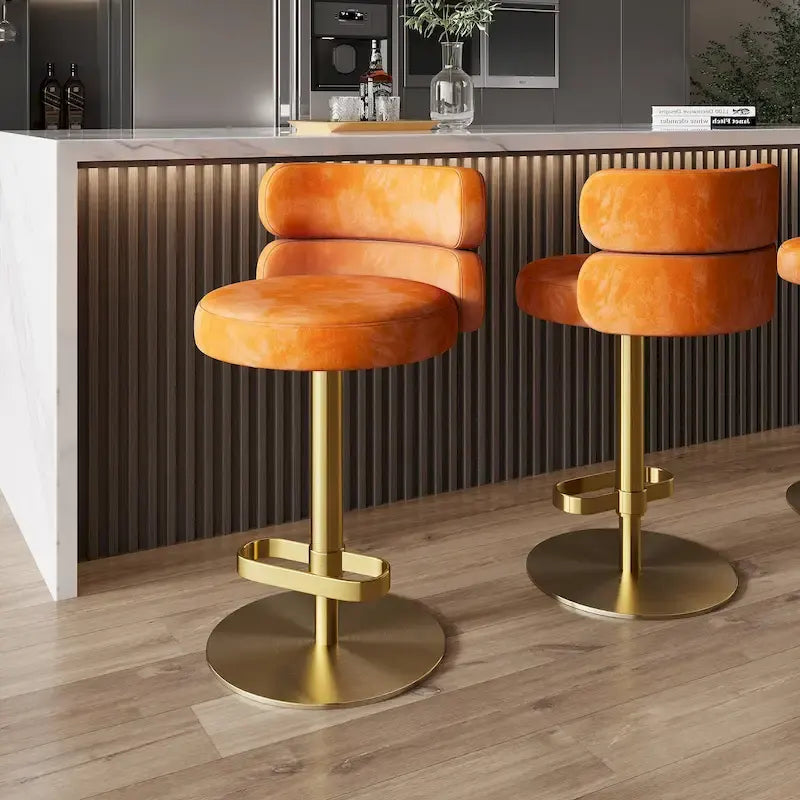 Tabouret de bar pivotant en velours avec hauteur réglable et piètement en métal