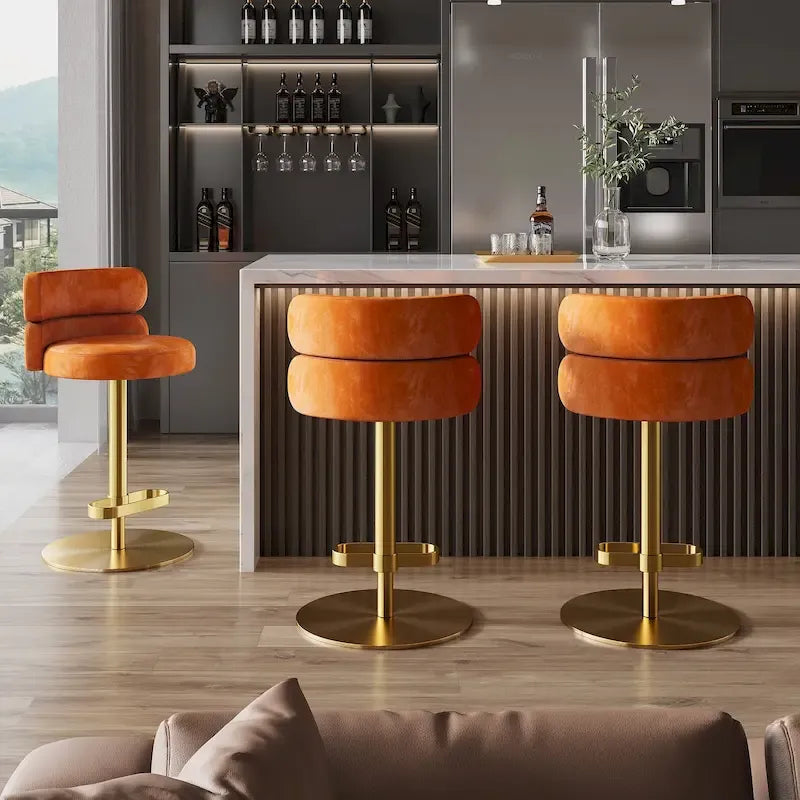 Tabouret de bar pivotant en velours avec hauteur réglable et piètement en métal