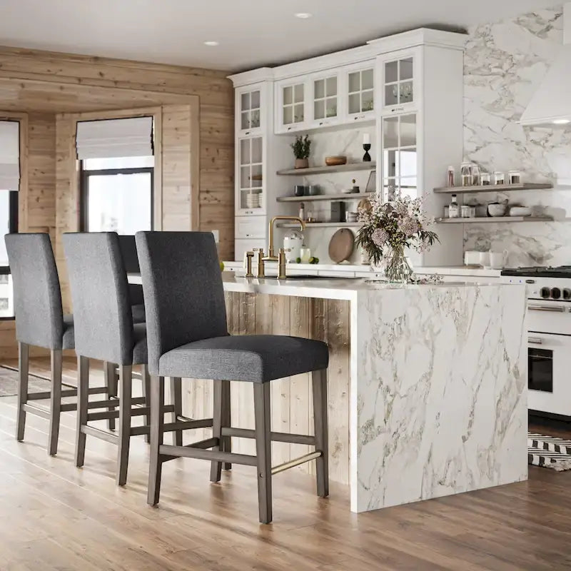 Tabouret de bar rembourré hauteur comptoir avec pieds en bois massif beige