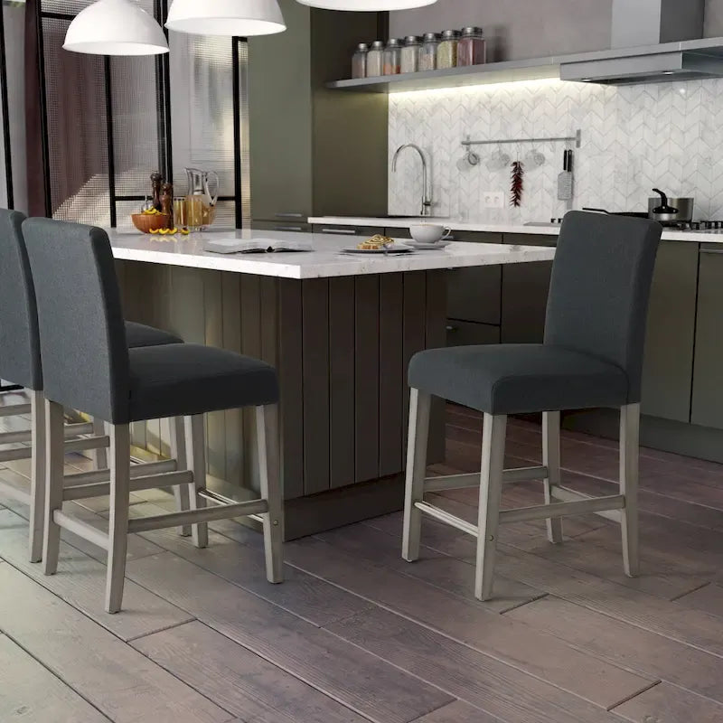 Tabouret de bar rembourré hauteur comptoir avec pieds en bois massif beige