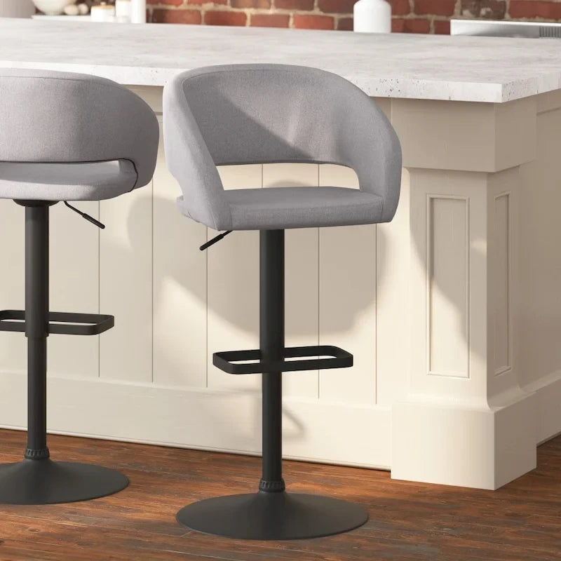 Tabouret de bar pivotant réglable avec dossier évidé rembourré et repose-pieds en métal