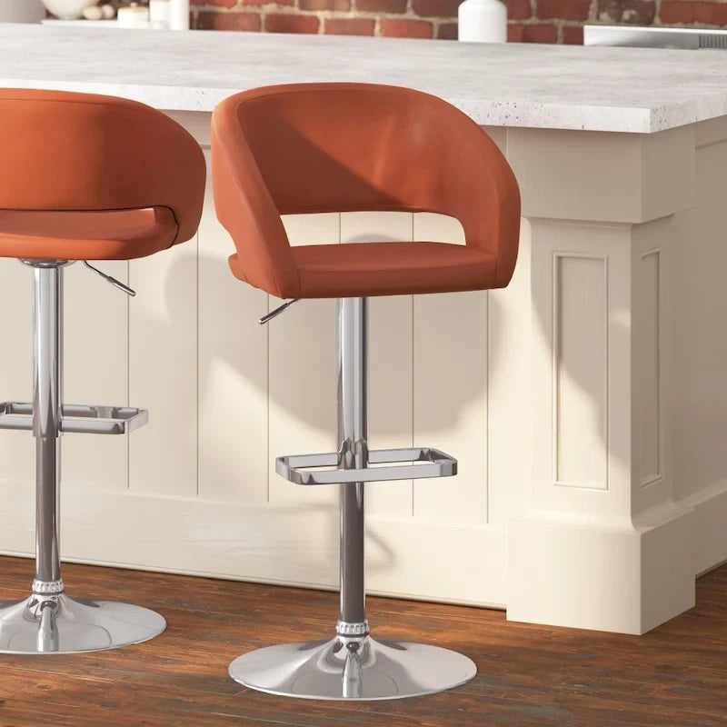 Tabouret de bar pivotant réglable avec dossier évidé rembourré et repose-pieds en métal