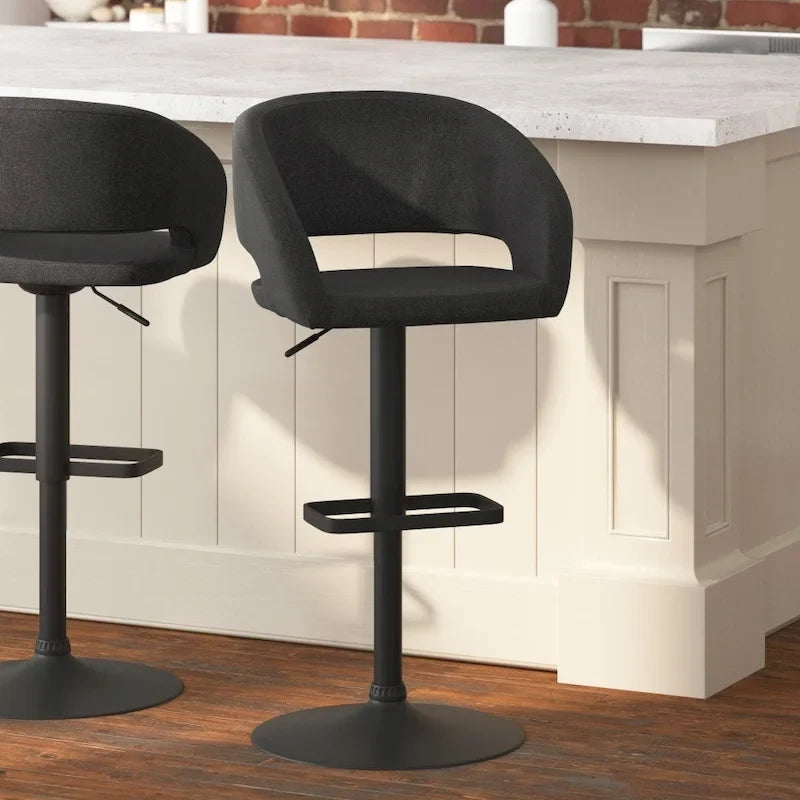 Tabouret de bar pivotant réglable avec dossier évidé rembourré et repose-pieds en métal