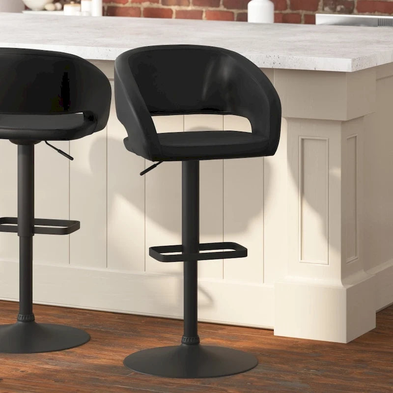 Tabouret de bar pivotant réglable avec dossier évidé rembourré et repose-pieds en métal