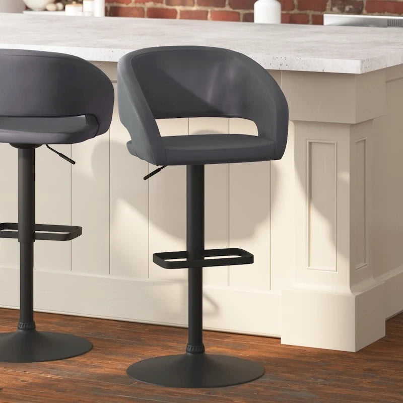 Tabouret de bar pivotant réglable avec dossier évidé rembourré et repose-pieds en métal