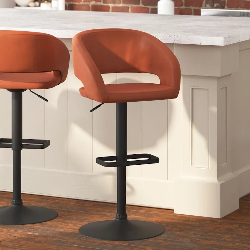 Tabouret de bar pivotant réglable avec dossier évidé rembourré et repose-pieds en métal