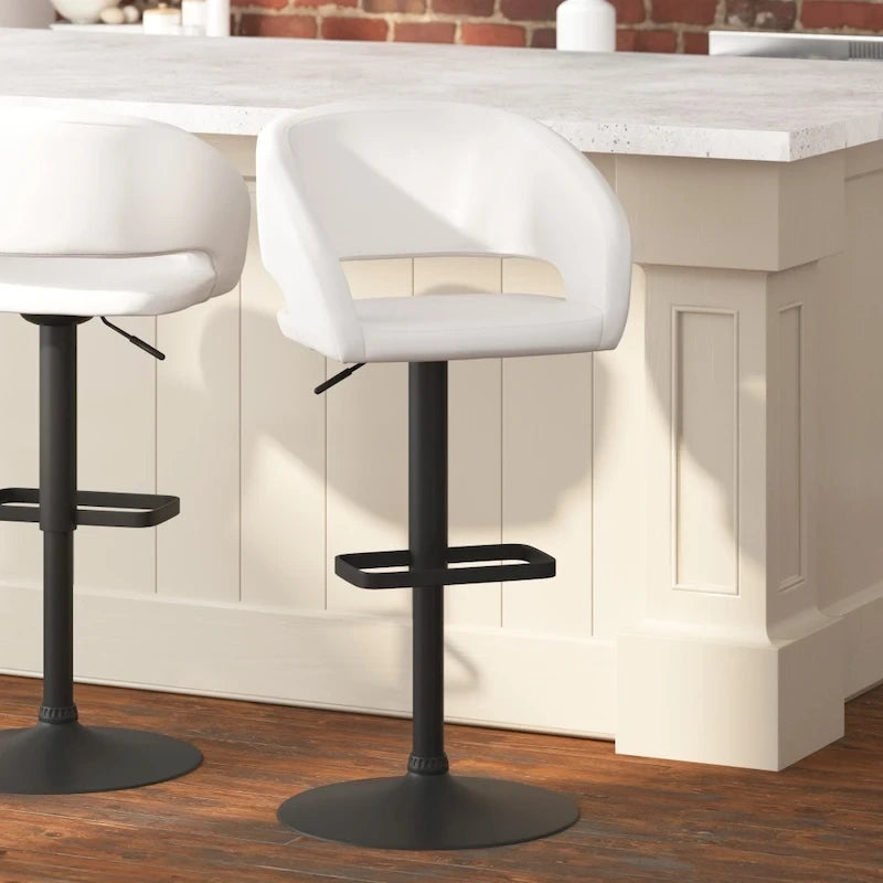 Tabouret de bar pivotant réglable avec dossier évidé rembourré et repose-pieds en métal