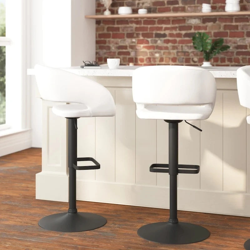 Tabouret de bar pivotant réglable avec dossier évidé rembourré et repose-pieds en métal