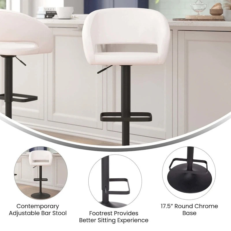 Tabouret de bar pivotant réglable avec dossier évidé rembourré et repose-pieds en métal