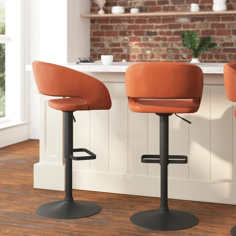 Tabouret de bar pivotant réglable avec dossier évidé rembourré et repose-pieds en métal