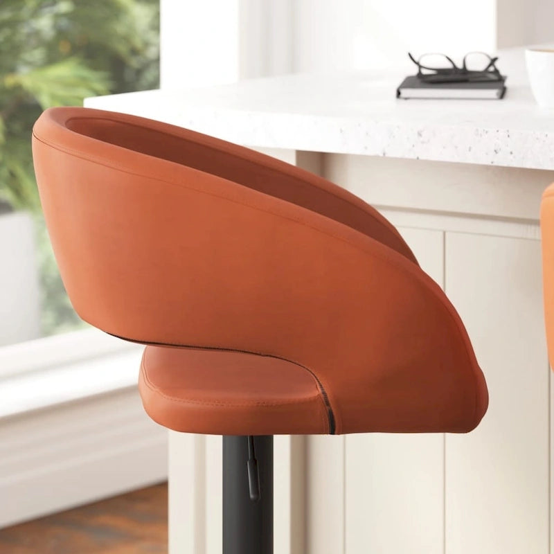 Tabouret de bar pivotant réglable avec dossier évidé rembourré et repose-pieds en métal