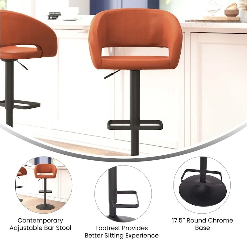 Tabouret de bar pivotant réglable avec dossier évidé rembourré et repose-pieds en métal
