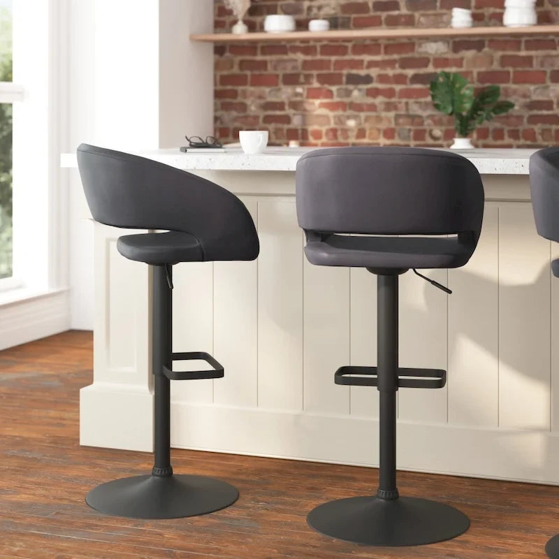 Tabouret de bar pivotant réglable avec dossier évidé rembourré et repose-pieds en métal
