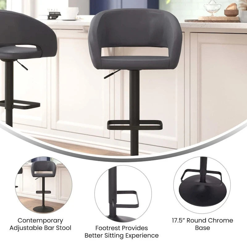 Tabouret de bar pivotant réglable avec dossier évidé rembourré et repose-pieds en métal