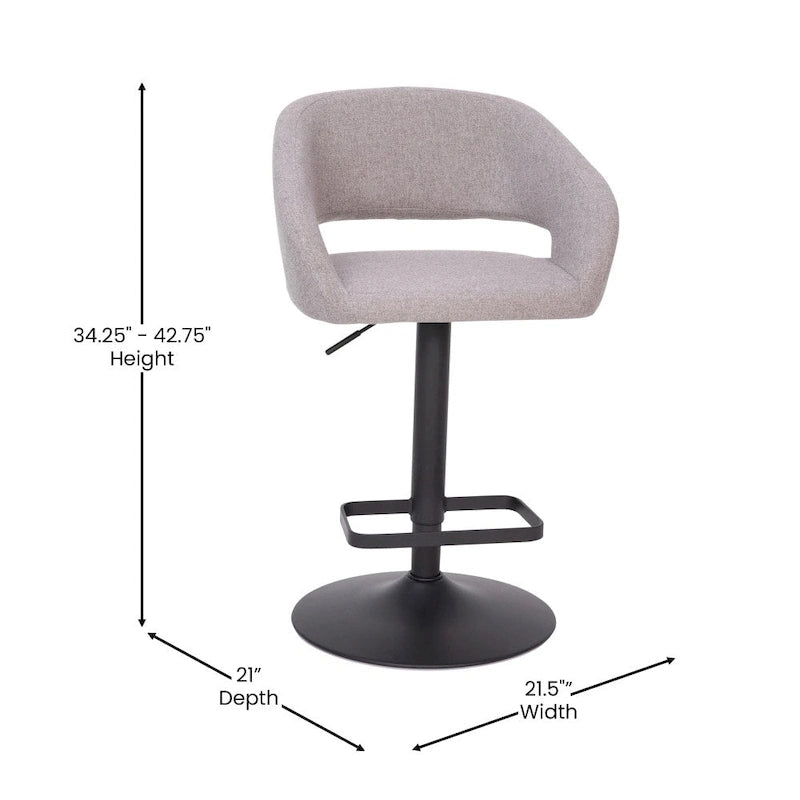 Tabouret de bar pivotant réglable avec dossier évidé rembourré et repose-pieds en métal