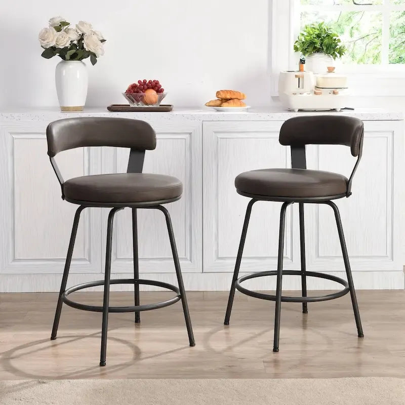 Tabouret de bar industriel pivotant rembourré en similicuir avec cadre en métal