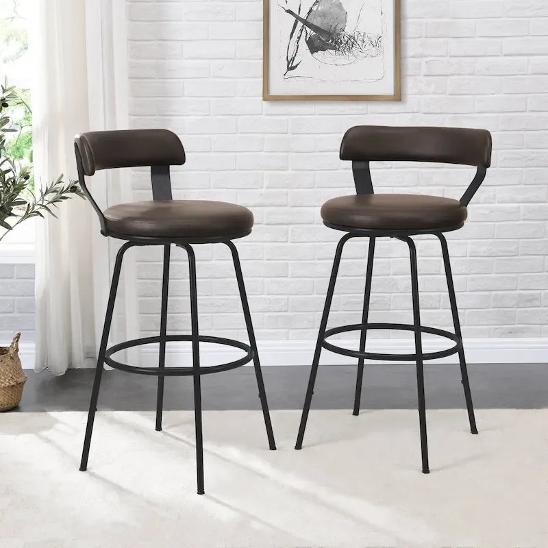 Tabouret de bar industriel pivotant rembourré en similicuir avec cadre en métal
