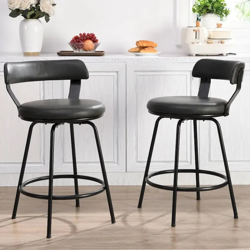 Tabouret de bar industriel pivotant rembourré en similicuir avec cadre en métal