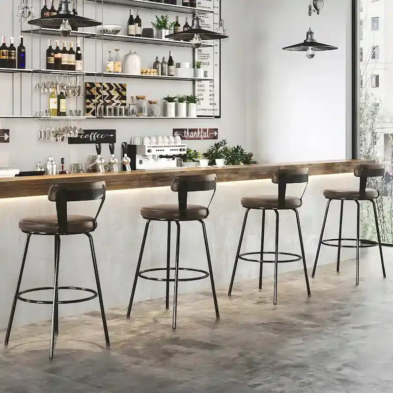 Tabouret de bar industriel pivotant rembourré en similicuir avec cadre en métal