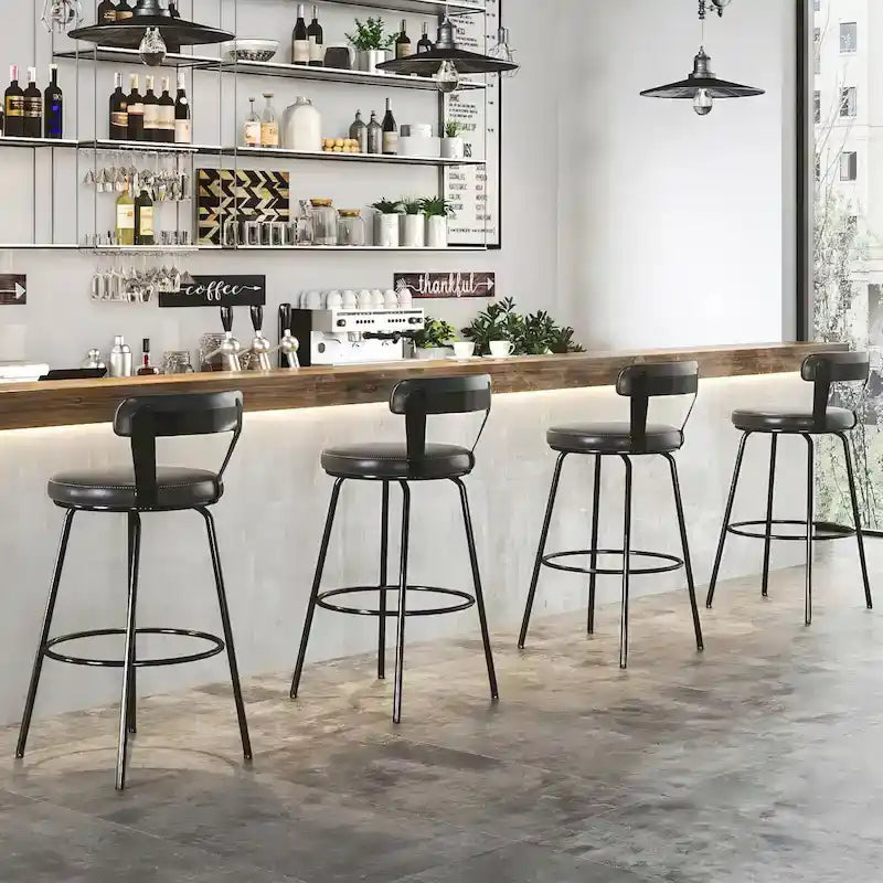 Tabouret de bar industriel pivotant rembourré en similicuir avec cadre en métal