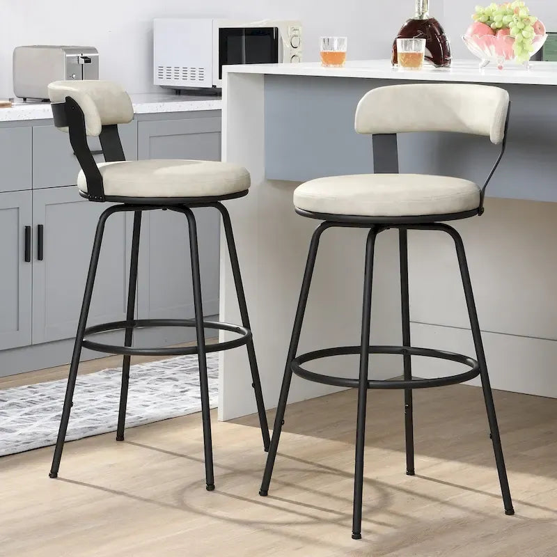 Tabouret de bar industriel pivotant rembourré en similicuir avec cadre en métal