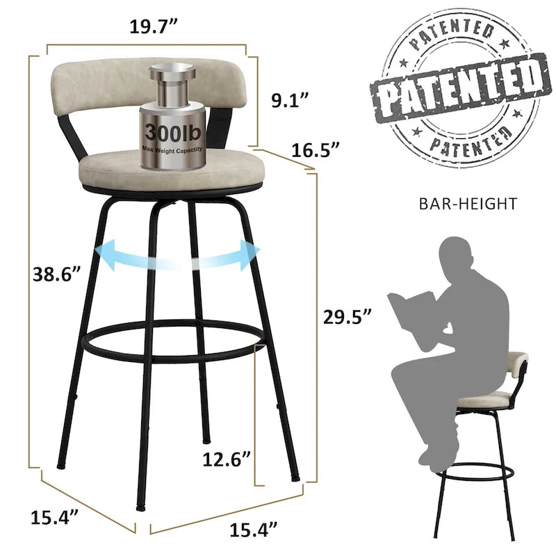 Tabouret de bar industriel pivotant rembourré en similicuir avec cadre en métal