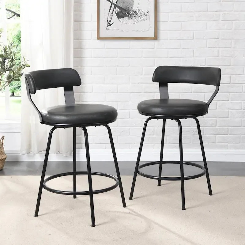 Tabouret de bar industriel pivotant rembourré en similicuir avec cadre en métal