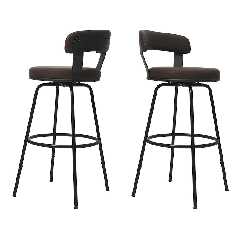 Tabouret de bar industriel pivotant rembourré en similicuir avec cadre en métal