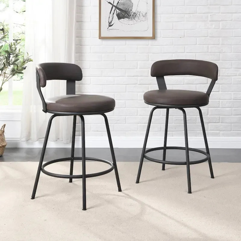 Tabouret de bar industriel pivotant rembourré en similicuir avec cadre en métal
